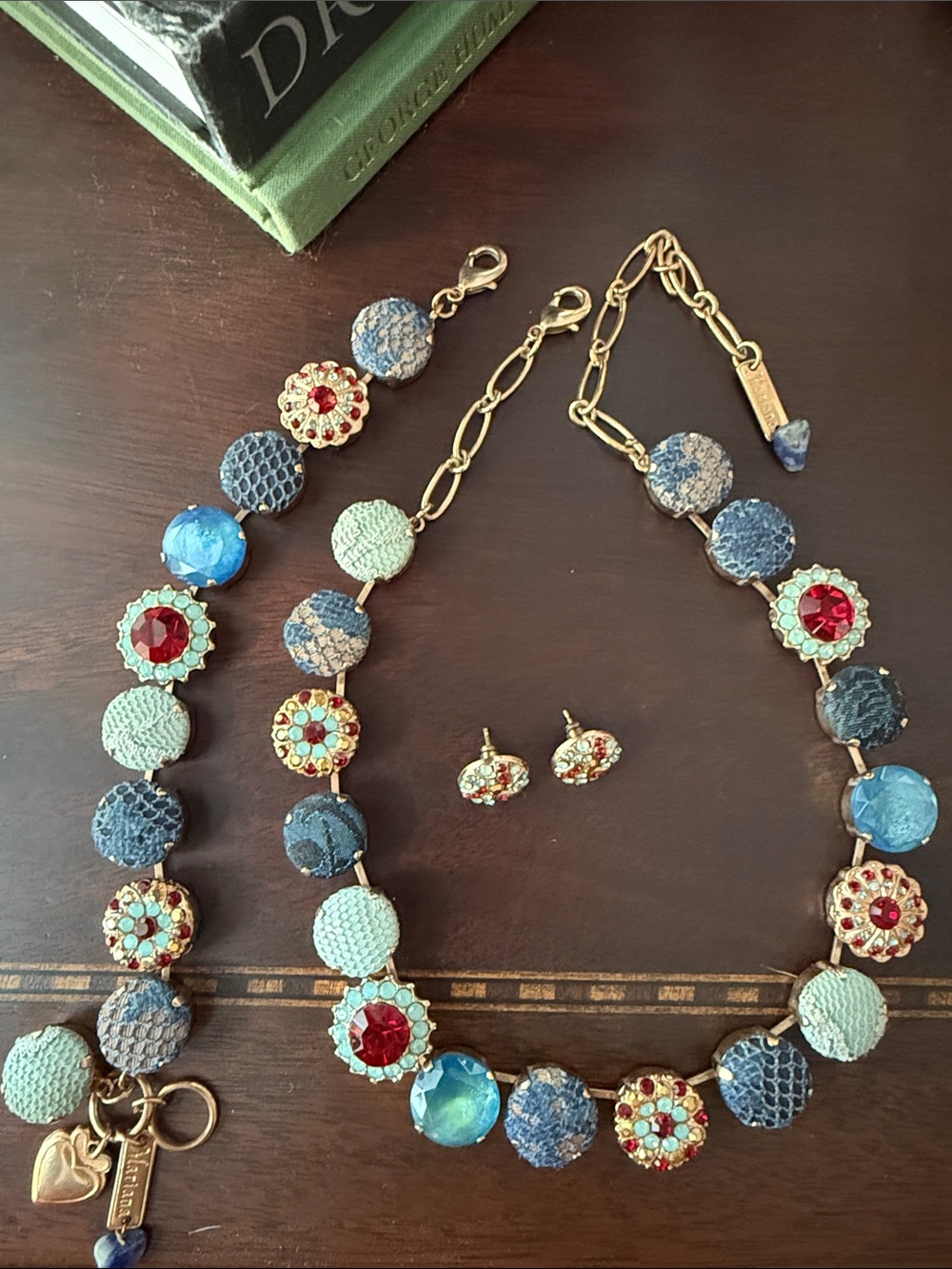 Mariana Jewelry FULL SET Multicolor Necklace and Stud Earrings Blue, Red & Mint